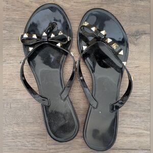 Red Dress Boutique Black Sandals with Gold Studded Bow